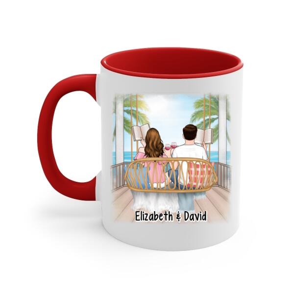 Personalized Mug, Reading Book On Swing, Couple Friends Sisters Gift, Gift For Reading Lovers, Book Lovers