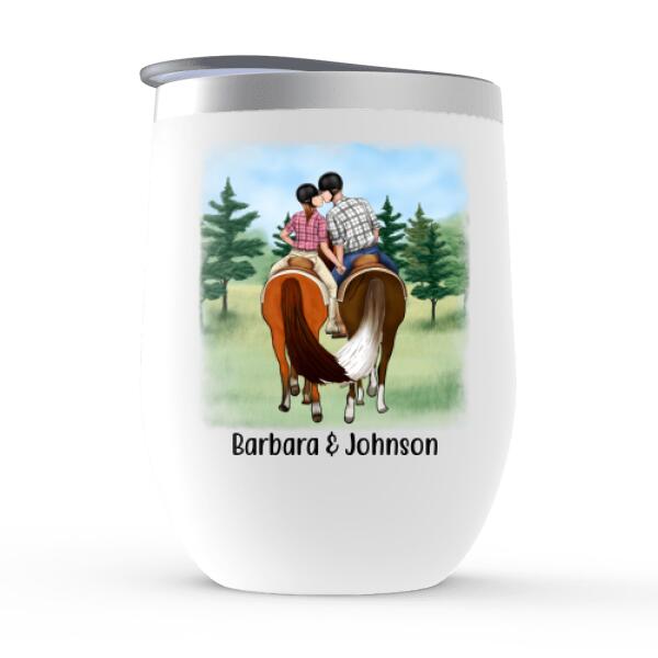 Personalized Wine Tumbler, Horseback Riding Couple Holding Hand, Gift For Horse Lovers