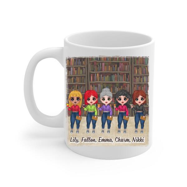Up To 5 Girls Books Booze Besties - Personalized Mug For Friends, Book