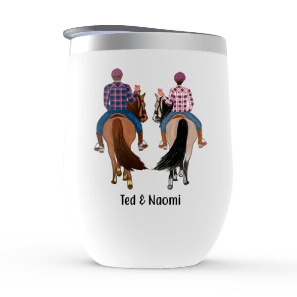 Couple Riding Horse Together - Personalized Wine Tumbler For Her, For Him, Horse Lovers, Valentine's Day