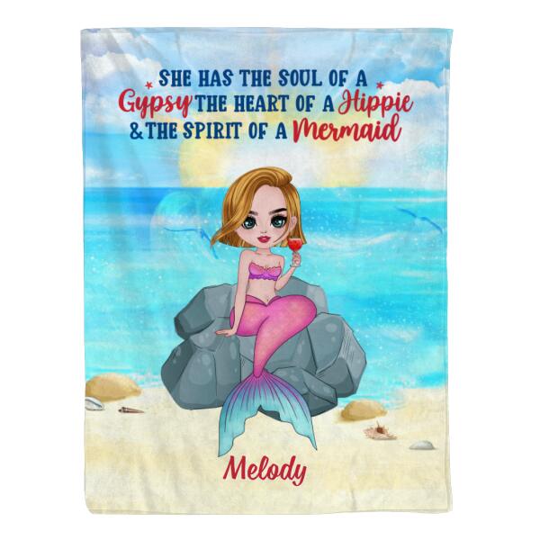 Personalized Blanket, Gift For Mermaid Fans, Drinking Mermaid, She Has The Soul Of A Gypsy