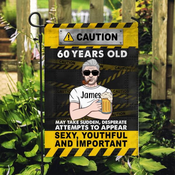 Caution Old Man's Birthday - Personalized Garden Flag For Husband, For Dad, For Grandpa, Birthday