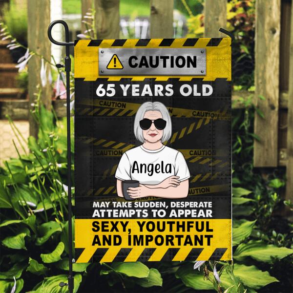 Caution Old Woman's Birthday - Personalized Garden Flag For Wife, For Mom, For Grandma, Birthday