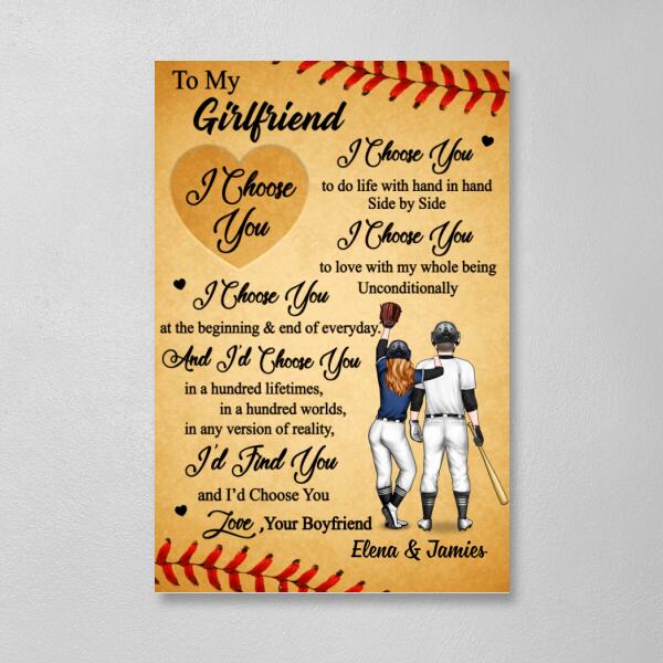 To My Wife Girlfriend I Choose You - Personalized Canvas For Couples, Her, Baseball