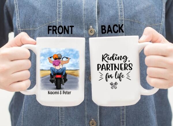 Personalized Mug, Motorcycle Couple - Riding Partners In Heart, Gift For Motorcycle Lovers