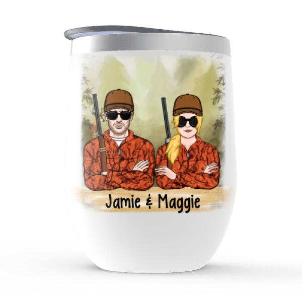 Hunting Couple - Personalized Wine Tumbler For Couples, For Him, For Her, Hunting