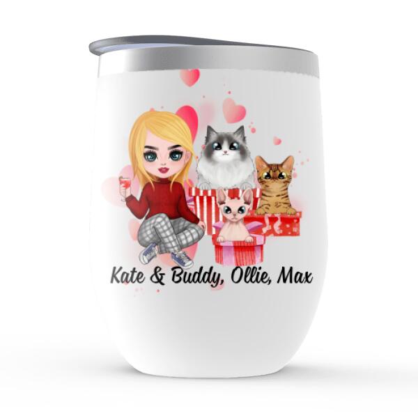 My Valentine has Four Legs and a Tail - Valentine's Day Personalized Gifts Custom Wine Tumbler for Cat Mom