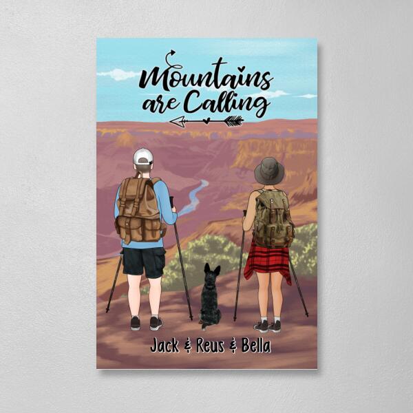 Adventure Awaits Hiking Couple And Dogs - Personalized Canvas For Her, Him, Hiking