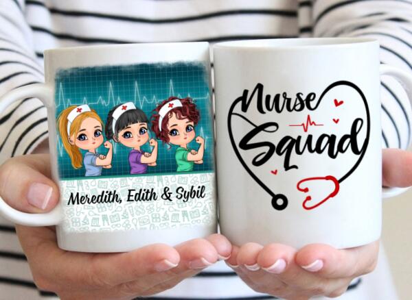 Up To 3 Chibi Nurse Squad - Personalized Mug For Her, Coworkers, Nurse