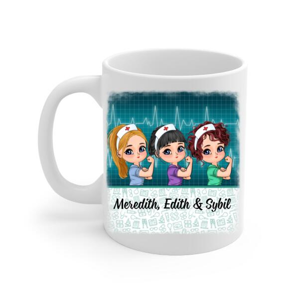 Up To 3 Chibi Nurse Squad - Personalized Mug For Her, Coworkers, Nurse