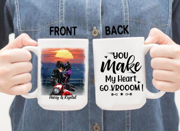 You Make My Heart Go Vrooom - Personalized Mug For Couples, Him, Her, Motorcycle Lovers