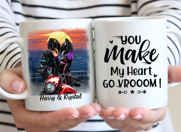 You Make My Heart Go Vrooom - Personalized Mug For Couples, Him, Her, Motorcycle Lovers