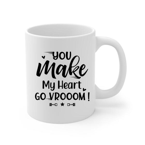 You Make My Heart Go Vrooom - Personalized Mug For Couples, Him, Her, Motorcycle Lovers