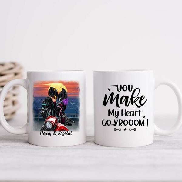 You Make My Heart Go Vrooom - Personalized Mug For Couples, Him, Her, Motorcycle Lovers