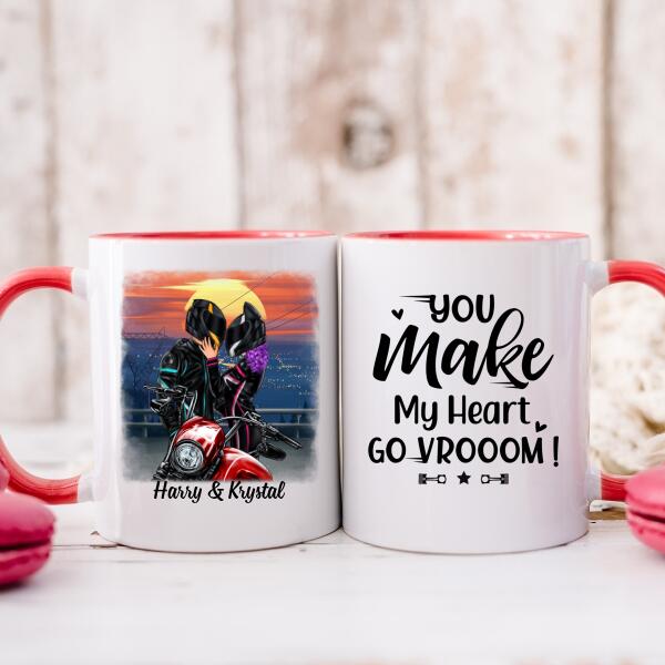 You Make My Heart Go Vrooom - Personalized Mug For Couples, Him, Her, Motorcycle Lovers