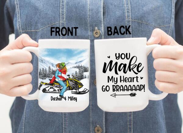 Kissing Snowmobiling Couple - Personalized Mug For Him, For Her