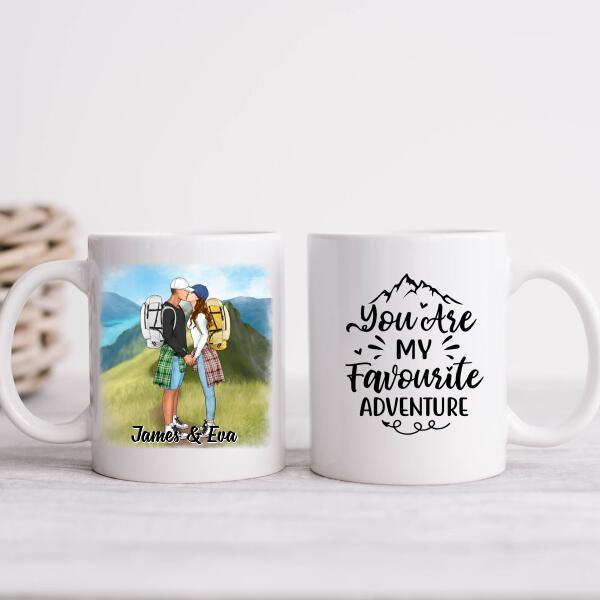 Kissing Hiking Couple - Personalized Mug For Her, Him