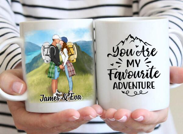 Kissing Hiking Couple - Personalized Mug For Her, Him