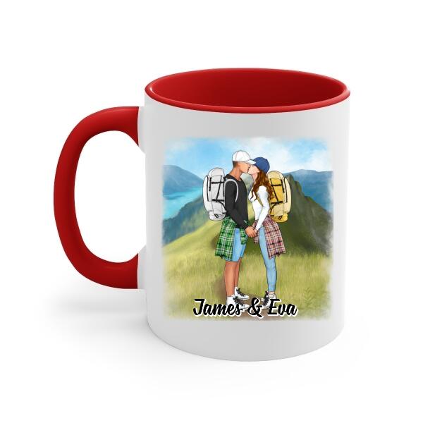 Kissing Hiking Couple - Personalized Mug For Her, Him