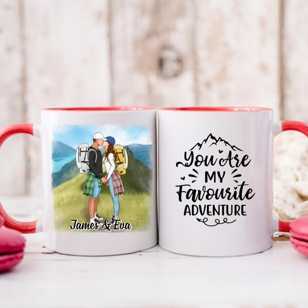 Kissing Hiking Couple - Personalized Mug For Her, Him