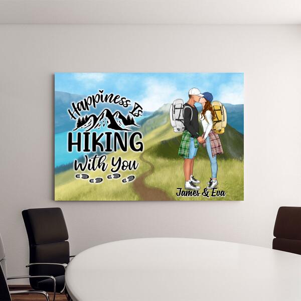 Kissing Hiking Couple - Personalized Canvas For Her, Him