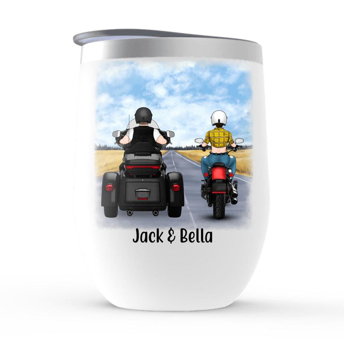 Couple Motorcycle Riding Partners - Personalized Wine Tumbler For Him, For Her, Motorcycle Lovers