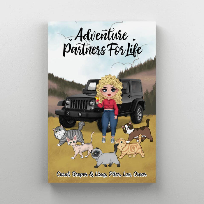 Adventure Partners For Life - Personalized Canvas For Her, Cat Lovers, Chibi