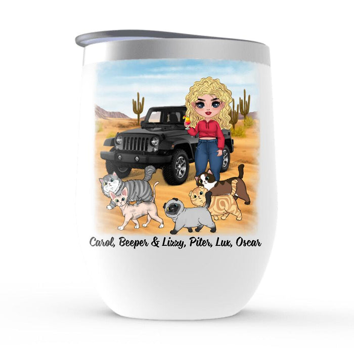 Adventure Partners For Life - Personalized Wine Tumbler For Her, Cat Lovers, Chibi