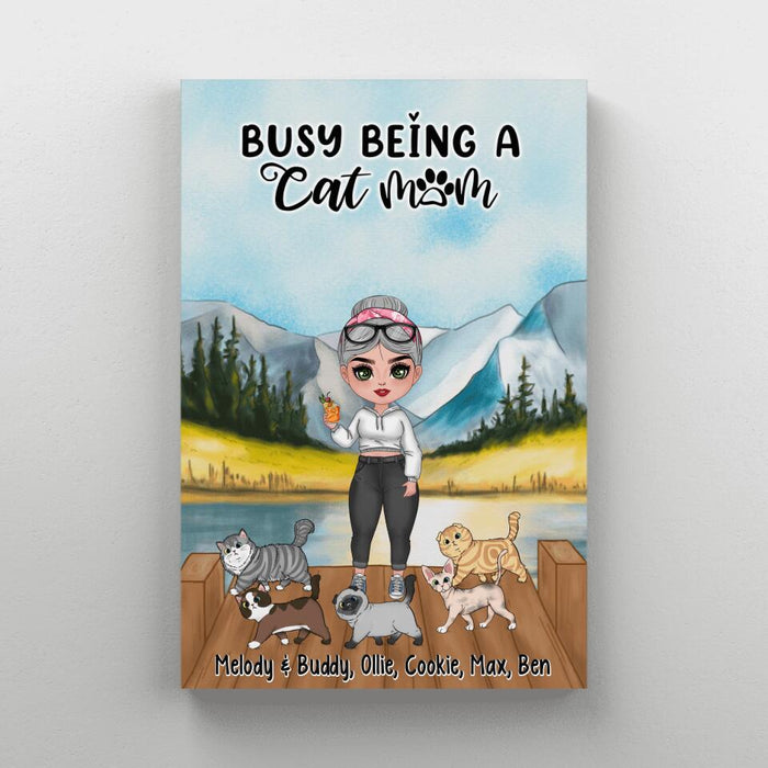 Busy Being A Cat Mom - Personalized Canvas For Cat Lovers, Chibi