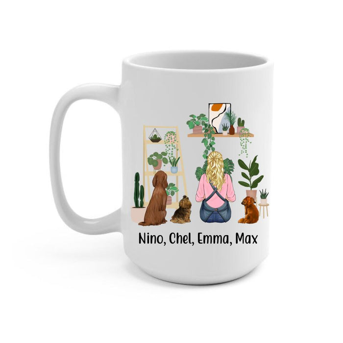 Personalized Mug, A Girl Gardening With Dogs, Gift For Gardeners, Dog Lovers