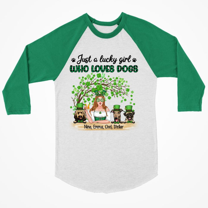 Personalized Just a Lucky Girl Who Loves Dogs Shirt, Custom St Patricks Day Dog Mom Shirt for Dog Lovers