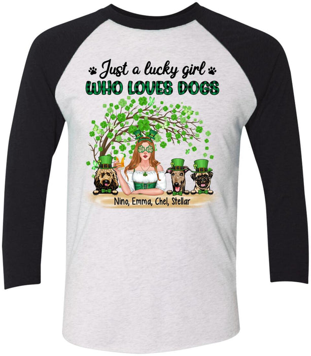 Personalized Just a Lucky Girl Who Loves Dogs Shirt, Custom St Patricks Day Dog Mom Shirt for Dog Lovers