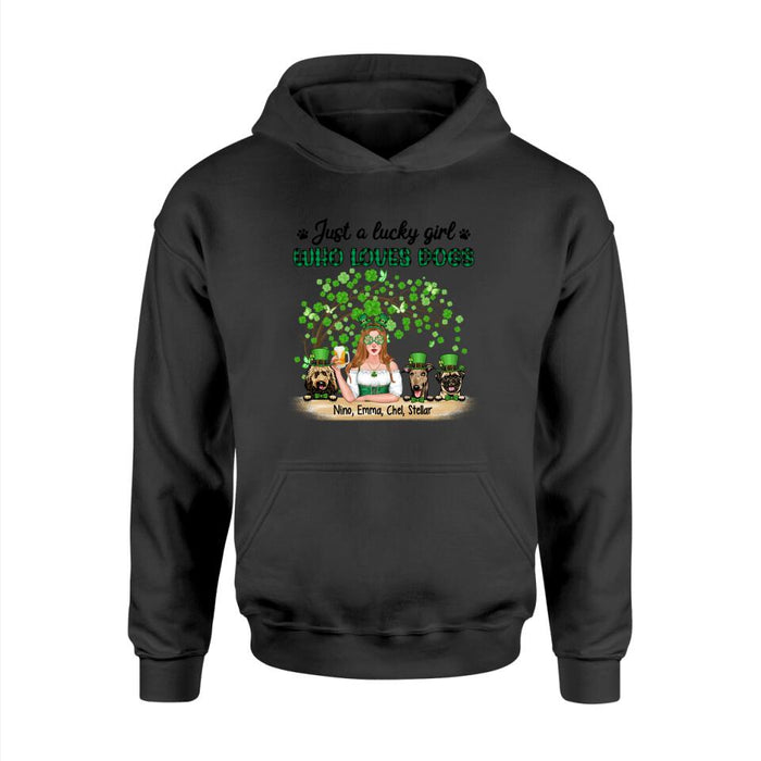 Personalized Just a Lucky Girl Who Loves Dogs Shirt, Custom St Patricks Day Dog Mom Shirt for Dog Lovers