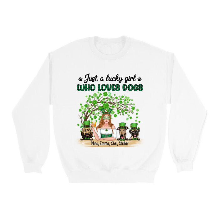 Personalized Just a Lucky Girl Who Loves Dogs Shirt, Custom St Patricks Day Dog Mom Shirt for Dog Lovers