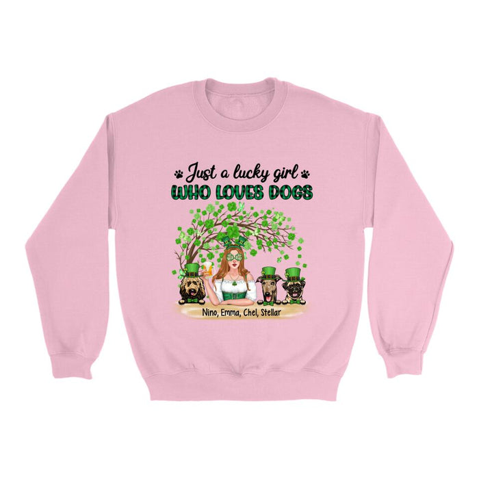 Personalized Just a Lucky Girl Who Loves Dogs Shirt, Custom St Patricks Day Dog Mom Shirt for Dog Lovers