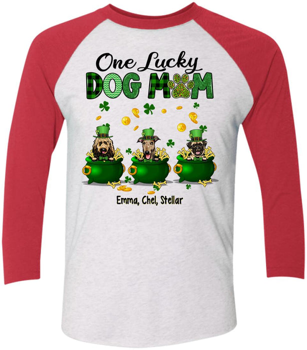 Personalized One Lucky Dog Mom Shirt, Custom St Patricks Day Dog Mom Shirt for Dog Lovers