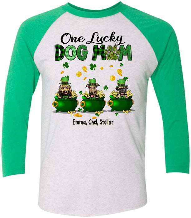 Personalized One Lucky Dog Mom Shirt, Custom St Patricks Day Dog Mom Shirt for Dog Lovers