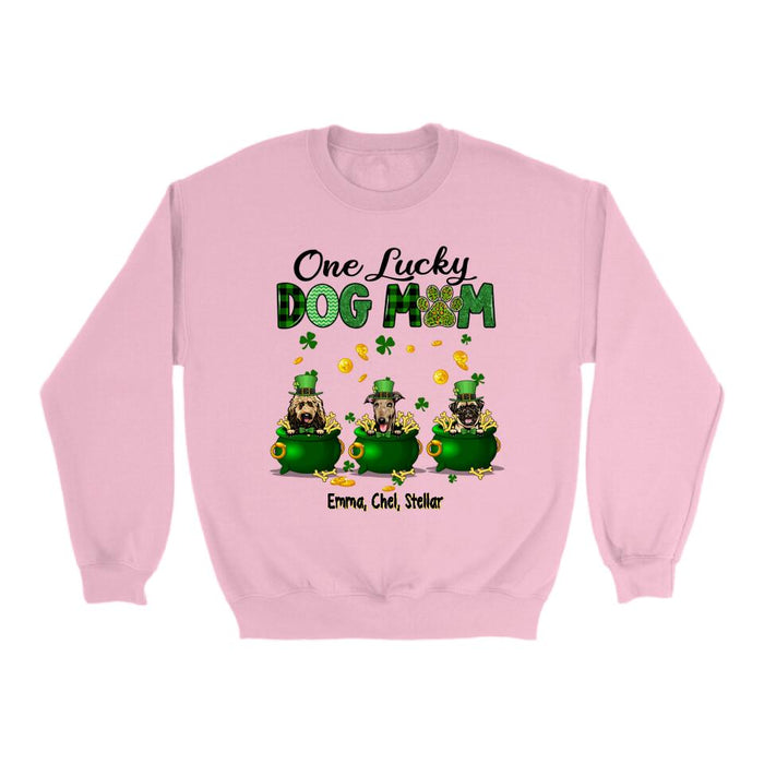 Personalized One Lucky Dog Mom Shirt, Custom St Patricks Day Dog Mom Shirt for Dog Lovers