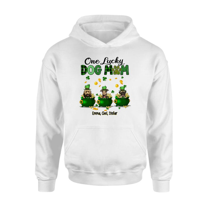 Personalized One Lucky Dog Mom Shirt, Custom St Patricks Day Dog Mom Shirt for Dog Lovers