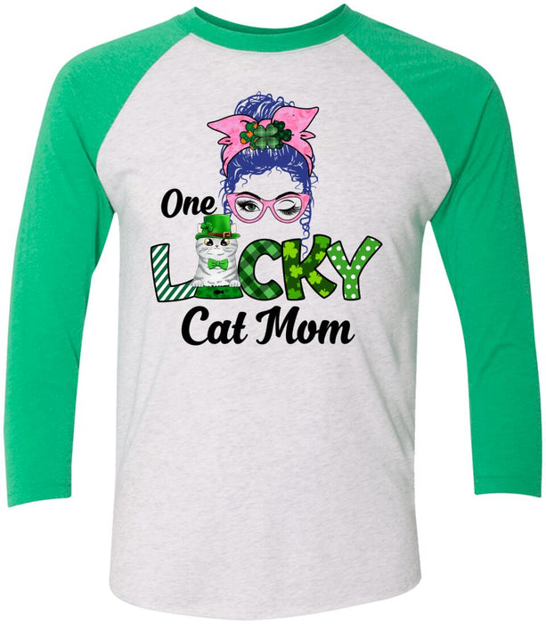 Personalized One Lucky Cat Mom Shirt, Custom St Patricks Day Cat Mom Shirt for Cat Lovers