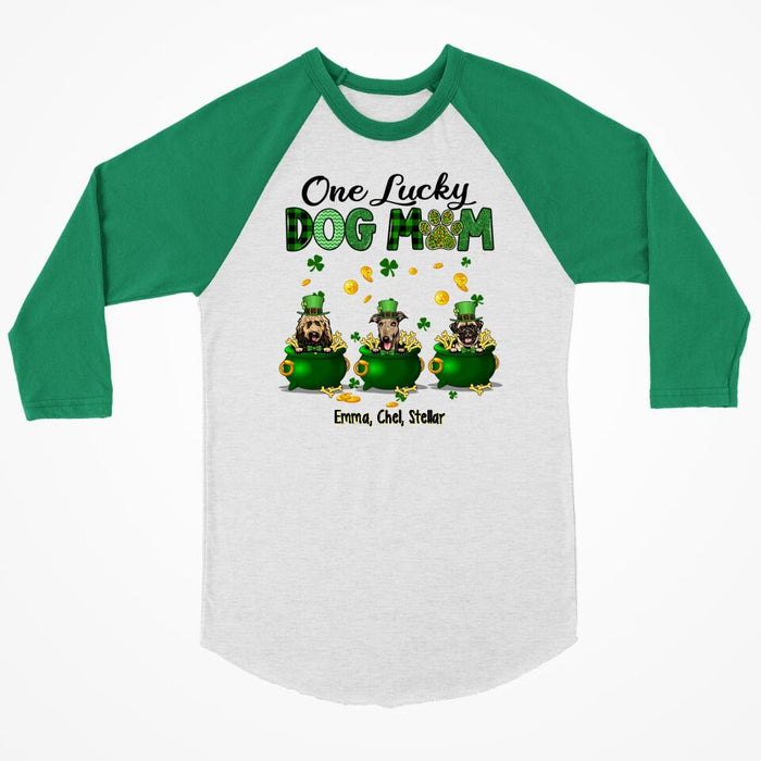 Personalized One Lucky Dog Mom Shirt, Custom St Patricks Day Dog Mom Shirt for Dog Lovers