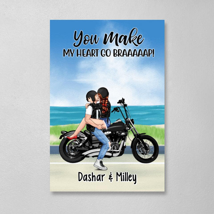 Kissing Motorcycle Couple - Personalized Canvas For Him, For Her, Motorcycle Lovers