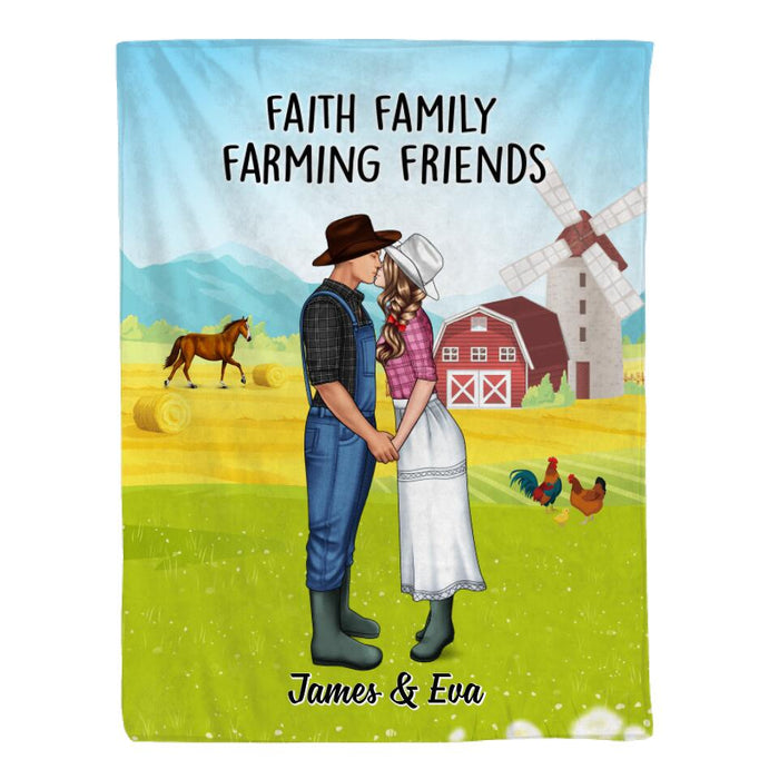 Farming Couple Kissing - Personalized Blanket For Couples, Her, Him, Farmer