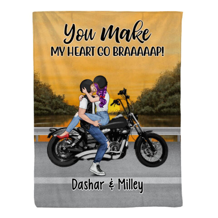 Kissing Motorcycle Couple - Personalized Blanket For Him, For Her, Motorcycle Lovers