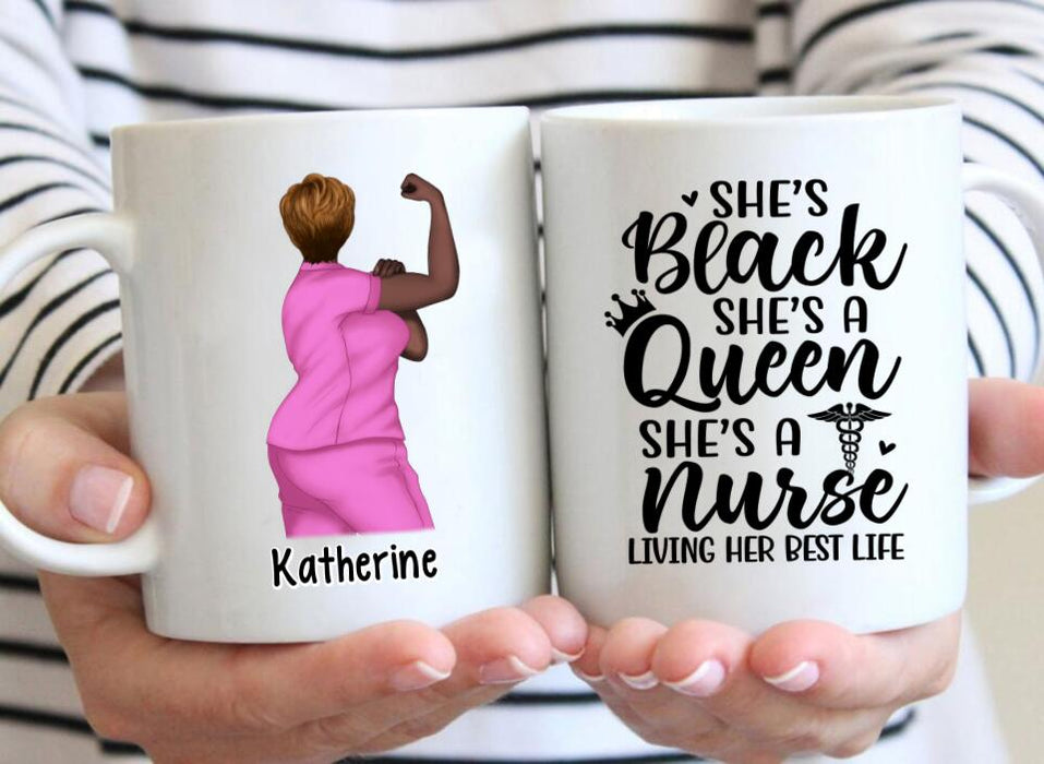 Black Queen Nurse Living Her Best Life - Personalized Mug For Her, Nurse