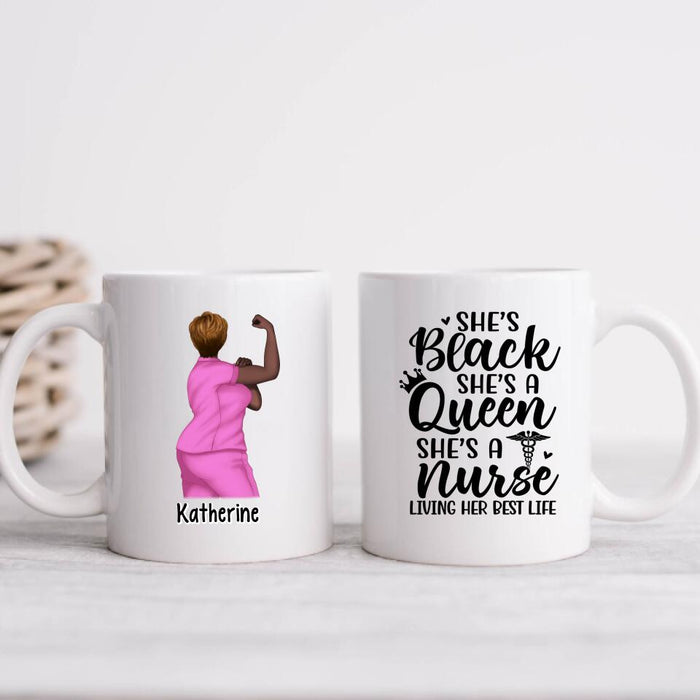 Black Queen Nurse Living Her Best Life - Personalized Mug For Her, Nurse