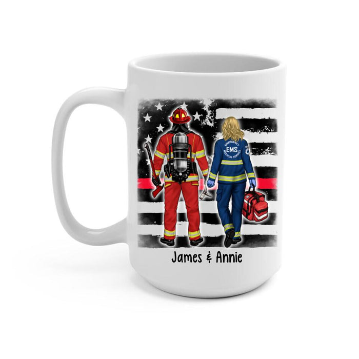 Couple Friends Save Lives - Personalized Mug Firefighter, EMS, Police Officer, Military, Nurse