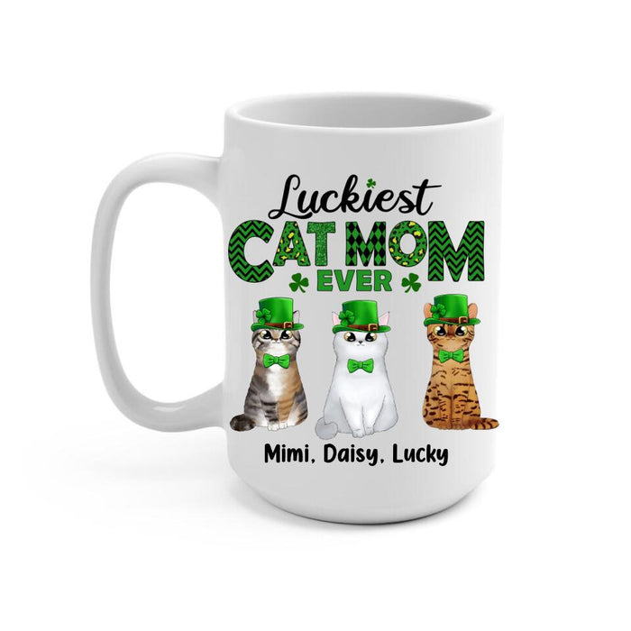 Luckiest Cat Mom Ever - Personalized Mug For Cat Mom, St. Patrick's Day