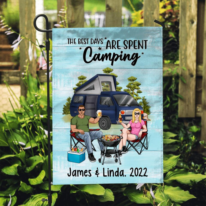 Camping Drinking Couple - Personalized Garden Flag For Her, Him, Camping