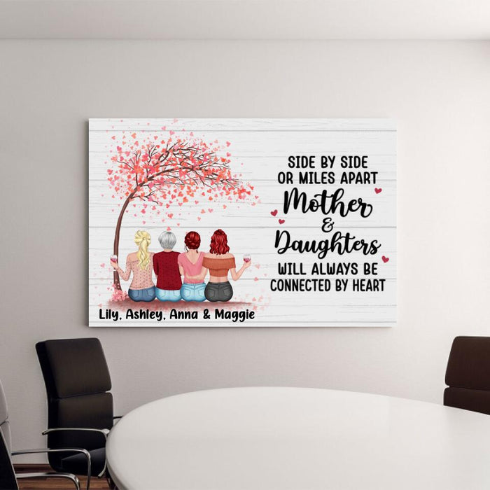 Side By Side Or Miles Apart Mother & Daughters - Personalized Canvas For Mother's Day